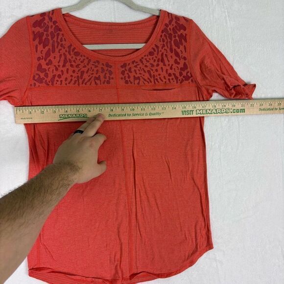 Lululemon Striped Red with Leopard Print Pocket Scoop Neck Tshirt - Picture 13 of 13
